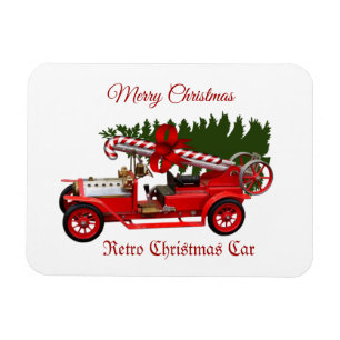 Retro Red Car Christmas Tree Magnet