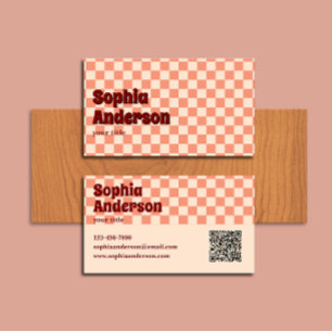 Retro Red Chequered Bold with QR Code Business Card