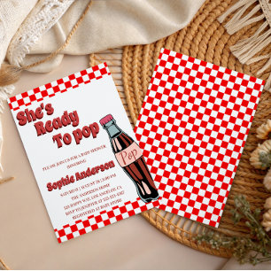 Retro Red Chequered She’s Ready to Pop Baby Shower Invitation