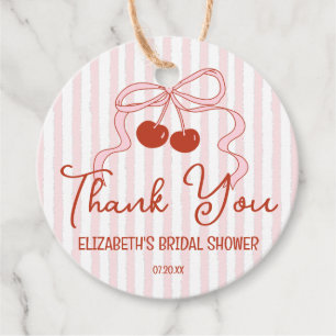 Retro Red Cherries with Pink Bow Script Thank You Favour Tags