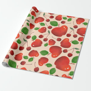 Retro Red Cherry Fruit Orchard Pattern Gift Wrapping Paper