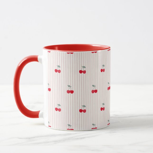 Retro Red Cherry Pattern Sweetheart Glaze Mug (Left)