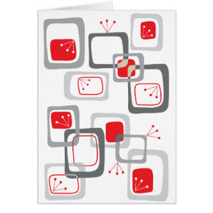 Retro Red Cherry Squares Blank Card