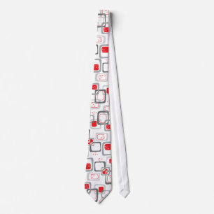 Retro Red Cherry Squares Funky Groovy Pattern Tie