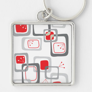 Retro Red Cherry Squares Keychain