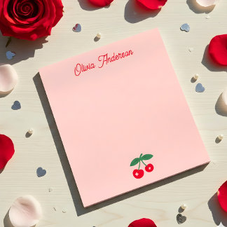 Retro Red Cherry Valentines Day Personalized Name Notepad