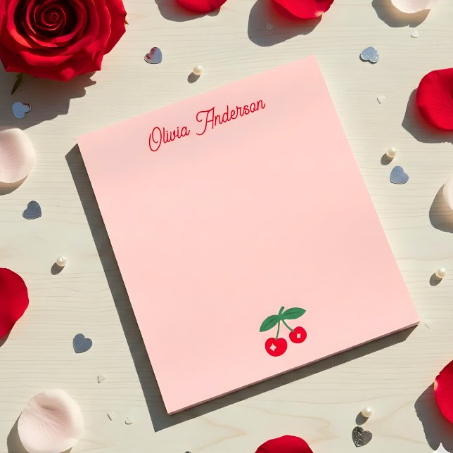 Retro Red Cherry Valentines Day Personalized Name Notepad (Creator Uploaded)