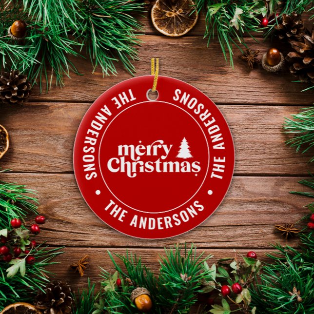 Retro Red Christmas Modern Minimal Unique Ceramic Tree Decoration (Creator Uploaded)