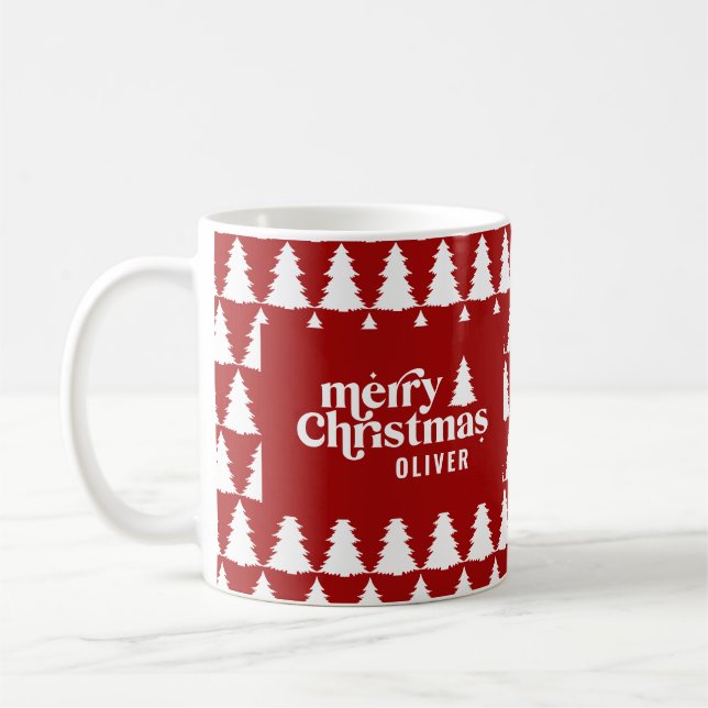 Retro Red Christmas Modern Minimal Unique Coffee Mug (Left)
