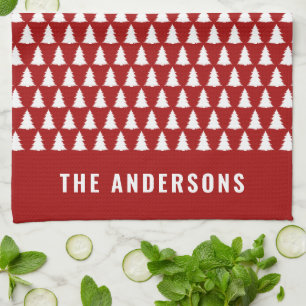 Retro Red Christmas Modern Minimal Unique Tea Towel