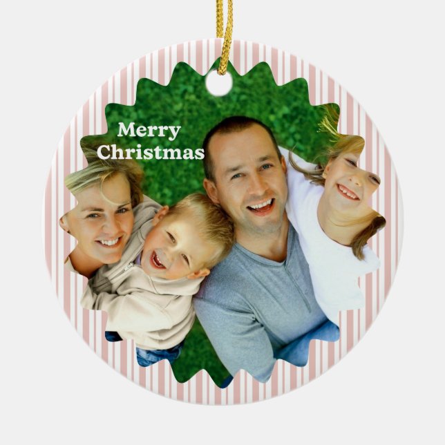 Retro Red Christmas Party Striped  Ceramic Tree Decoration (Front)