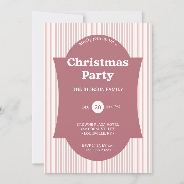 Retro Red Christmas Party Striped Invitation (Front)