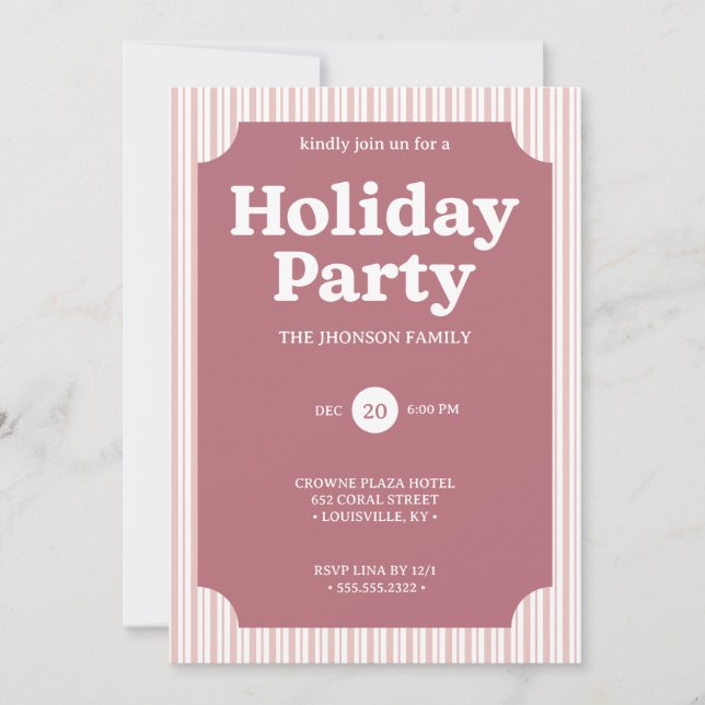 Retro Red Christmas Party Striped Invitation (Front)