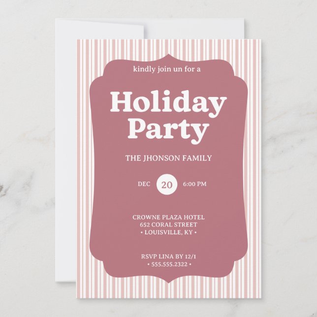 Retro Red Christmas Party Striped Invitation (Front)