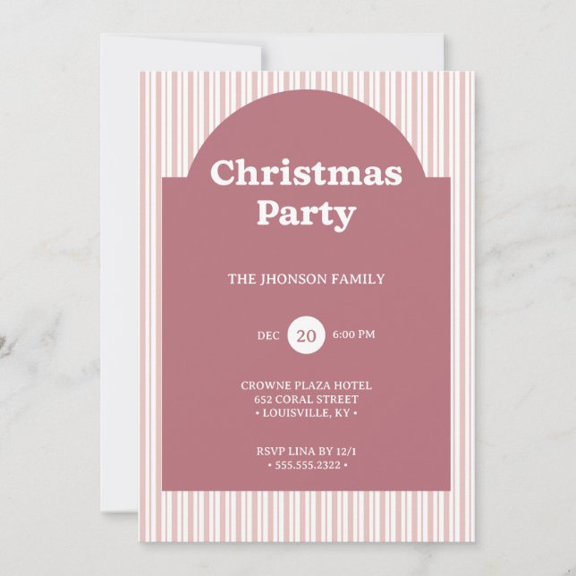 Retro Red Christmas Party Striped Invitation (Front)