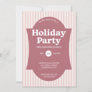 Retro Red Christmas Party Striped Invitation