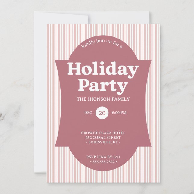 Retro Red Christmas Party Striped Invitation (Front)