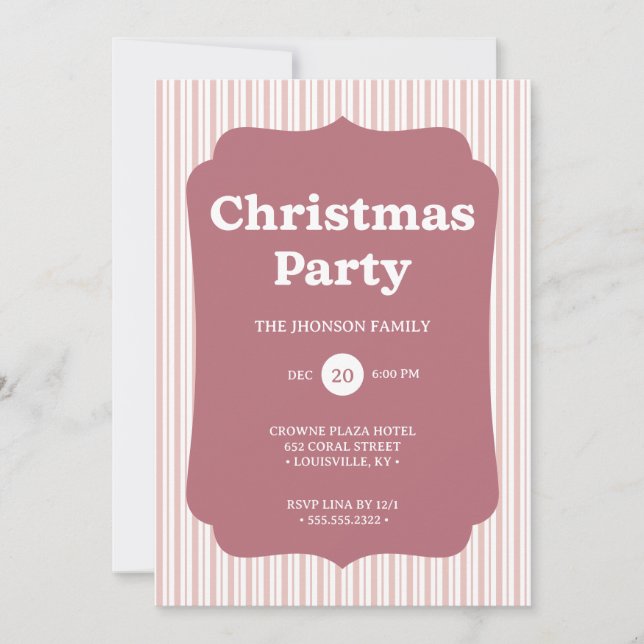 Retro Red Christmas Party Striped Invitation (Front)