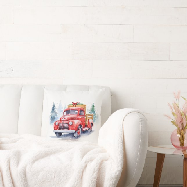 Retro Red Christmas Truck Cushion (Couch)