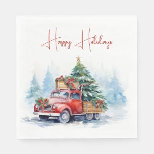 Retro Red Christmas Truck Napkin