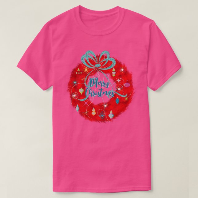 Retro Red  Christmas Wreath T-Shirt (Design Front)