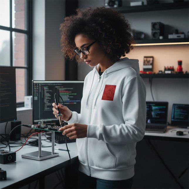 Retro Red Circuit Board Tech Pattern Hoodie (Creator Uploaded)