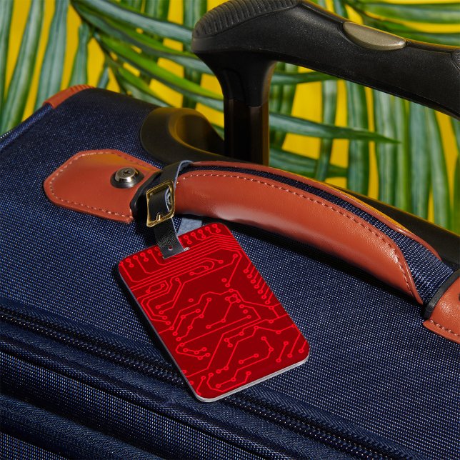 Retro Red Circuit Board Tech Pattern Luggage Tag (Creator Uploaded)