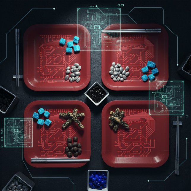 Retro Red Circuit Board Tech Pattern Paper Plate (Creator Uploaded)