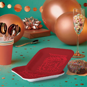 Retro Red Circuit Board Tech Pattern Paper Plate