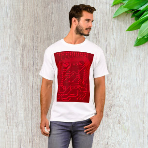 Retro Red Circuit Board Tech Pattern T-Shirt