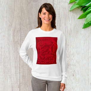 Retro Red Circuit Board Tech Pattern T-Shirt