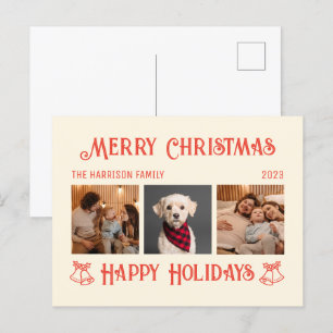 Retro Red Cream Christmas Holidays Photos Collage Postcard