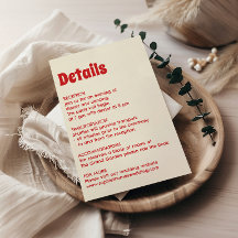 Retro Red & Cream Typography wedding Details
