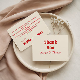 Retro Red & Cream Vintage Typography Wedding Thank You Card