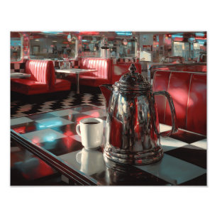 Retro Red Diner Chrome Coffee Scene Photo Print