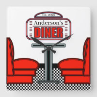 Retro Red Diner Clock Sign