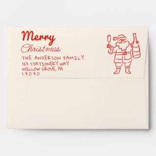 Retro Red Drawn Santa Claus Champagne Christmas  Envelope