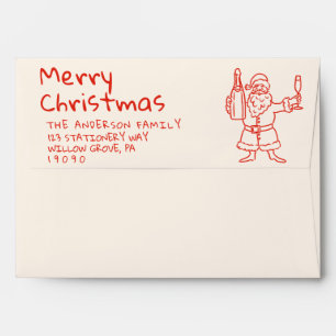 Retro Red Drawn Santa Claus Merry Christmas  Envelope