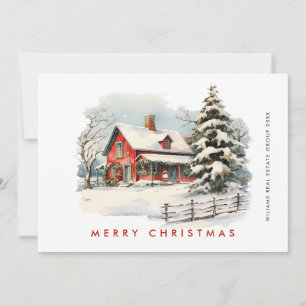 Retro Red Farm Barn Christmas Corporate Holiday Card