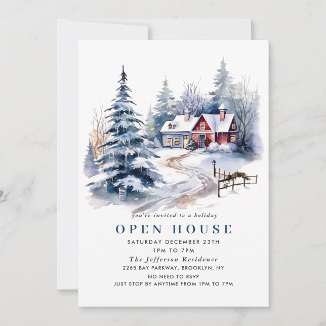 Retro Red Farm Barn Christmas Open House Invitation (Front)