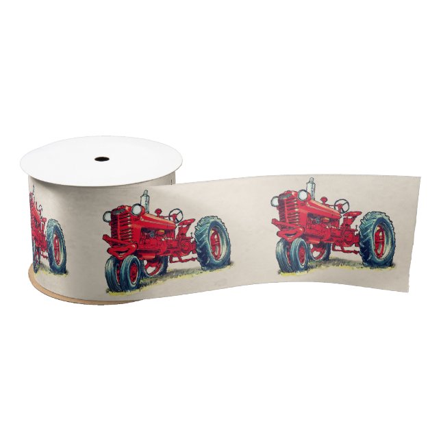 Retro Red Farm Tractor  Satin Ribbon (Spool)