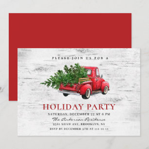 Retro Red Farm Truck Birch Christmas Holiday Party Invitation