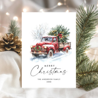 Retro Red Farm Truck Bohemian Christmas Tree Holiday Card