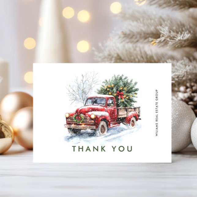Retro Red Farm Truck Christmas Corporate Holiday Thank You Card (Creator Uploaded)