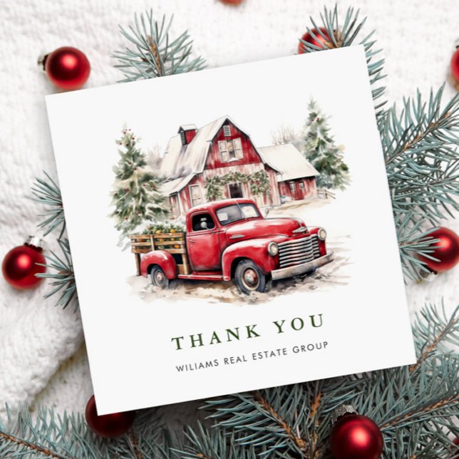 Retro Red Farm Truck Christmas Corporate Holiday Thank You Card (Creator Uploaded)