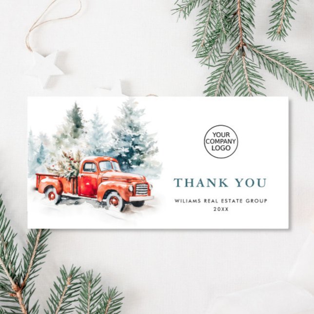 Retro Red Farm Truck Christmas Corporate Holiday Thank You Card (Creator Uploaded)