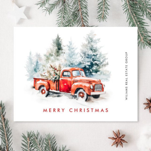Retro Red Farm Truck Christmas Greeting Corporate Postcard (Creator Uploaded)