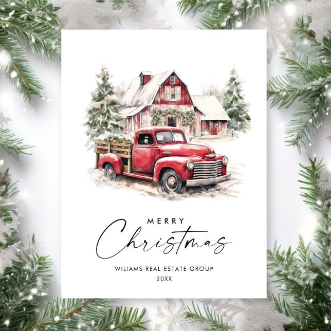 Retro Red Farm Truck Christmas Greeting Corporate Postcard (Creator Uploaded)