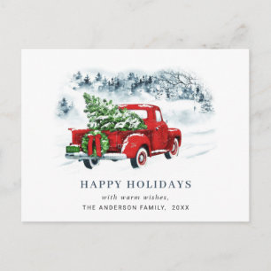 Retro Red Farm Truck Christmas Greeting Holiday Postcard