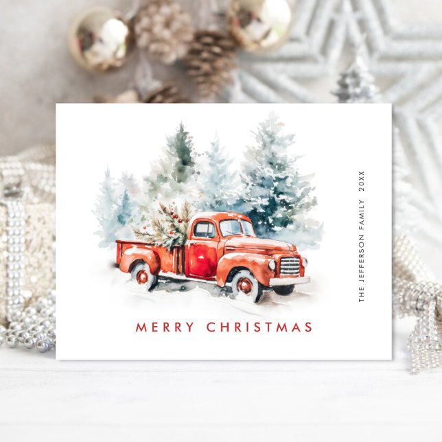 Retro Red Farm Truck Christmas Greeting Holiday Postcard (Creator Uploaded)